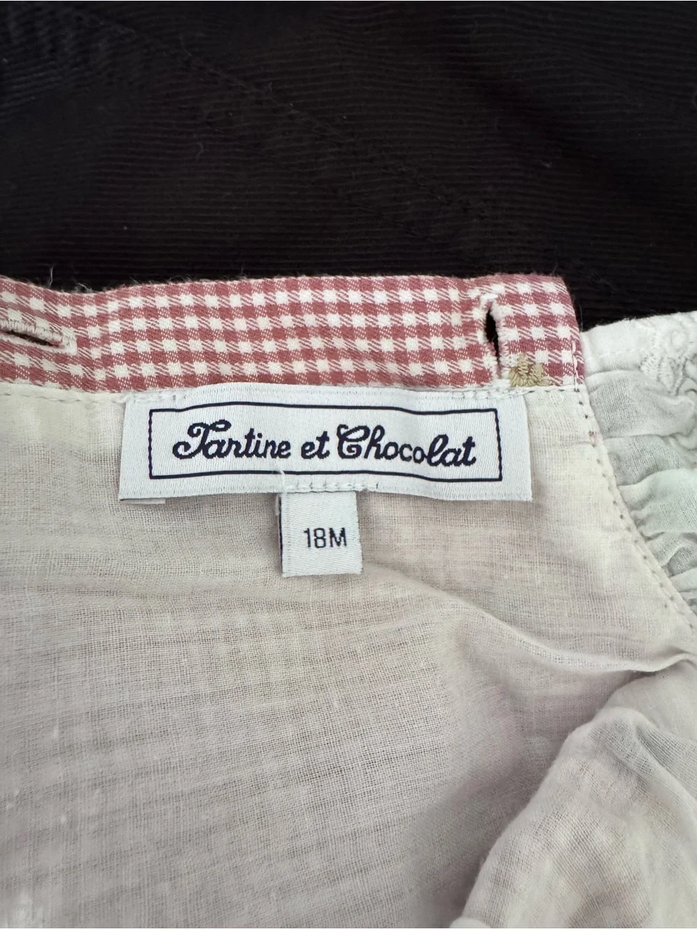 Tartine et Chocolat White and Pink Gingham Trim Baby Top